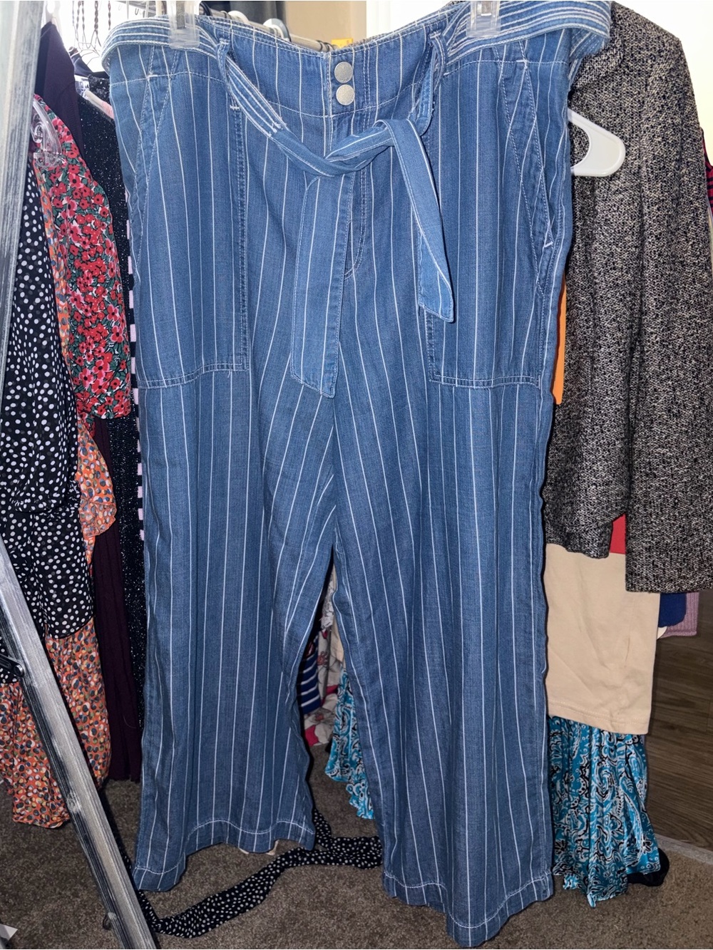 Seven7 Blue Pinstripe Wide-Leg Jeans with Self-Tie #116